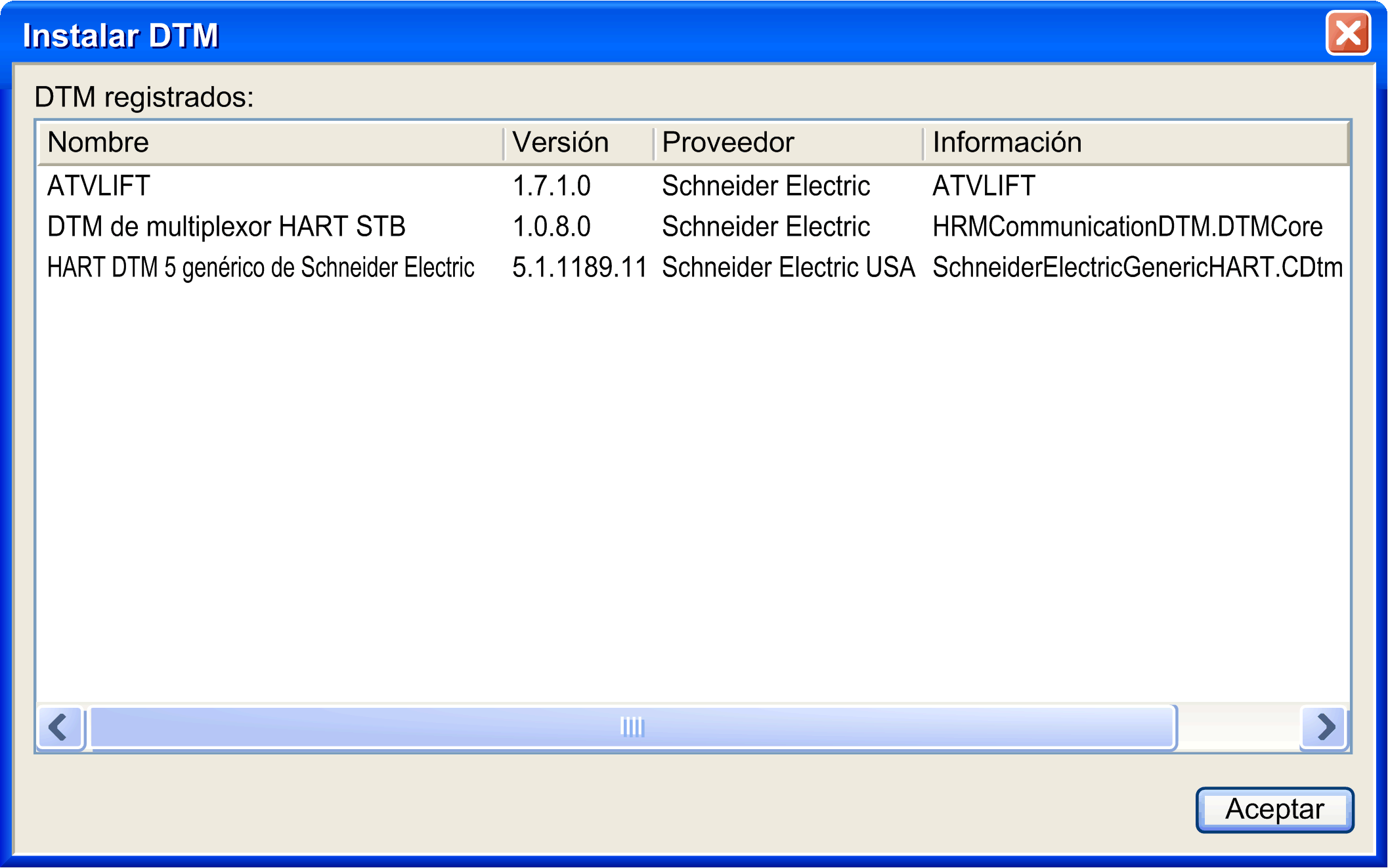 Importación de Device Type Manager (DTM)